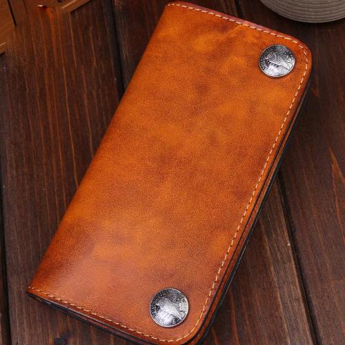 Handmade Leather Mens Trucker Wallet Cool Biker Leather Wallet Long Phone Wallets for Men