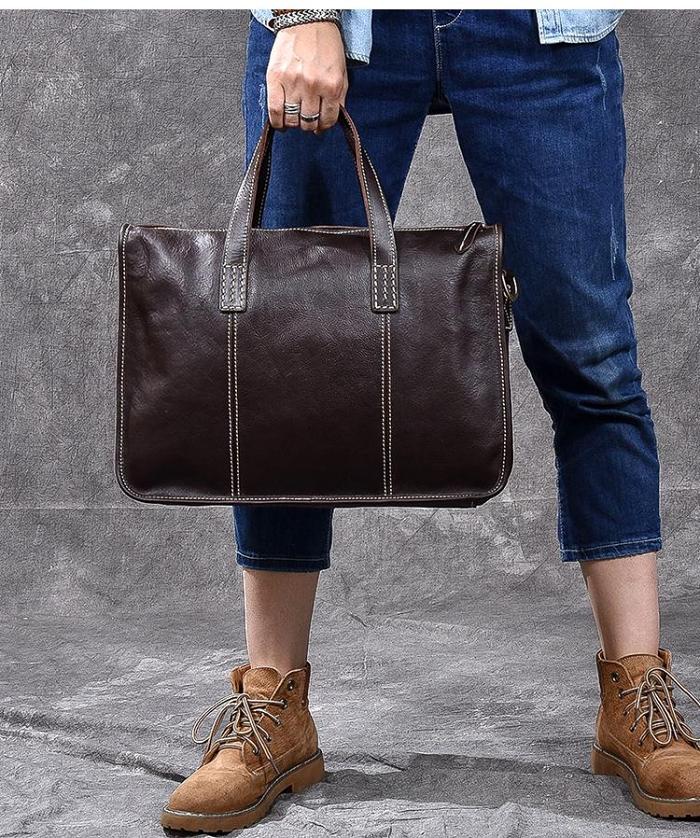 Handmade Leather Mens 13 Black Laptop Briefcase Business Brown Briefcase For Men