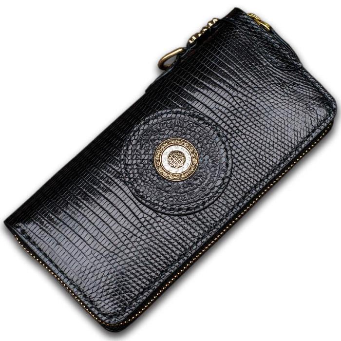 Handmade Leather Black LIZARD SKIN Chain Wallet Mens Biker Wallet Cool Leather Wallet Long Phone Wallets for Men