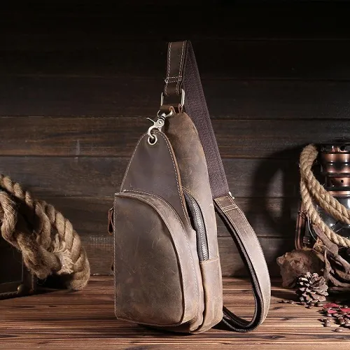Cool Leather Sling Bags for Men Vintage Chest Bag SLing SHoulder Bags For Men