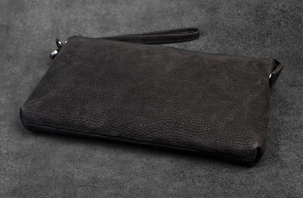 Handmade Leather Mens Clutch Cool Slim Wallet Zipper Clutch Wristlet Wallet for Men