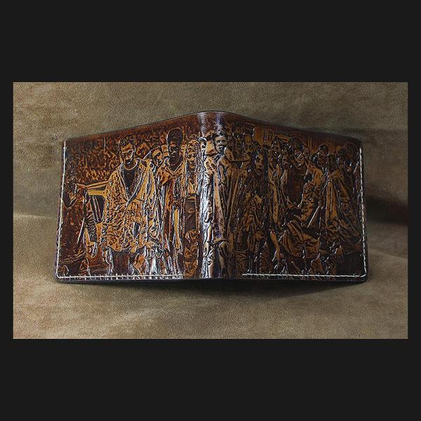 Handmade Leather Tooled TheWalkingDead Mens billfold Wallet Cool Leather Wallet Slim Wallet for Men
