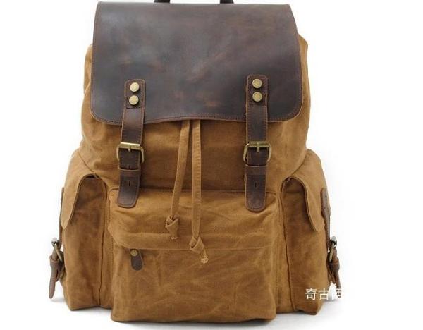 Waxed Canvas Leather Mens Hiking Backpacks Canvas Travel Backpack School Backpack for Men