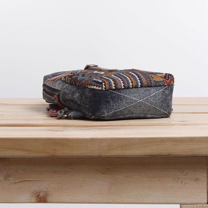 Folk Canvas Mens Sling Bag Vintage Chest Bag One Shoulder Pack for men