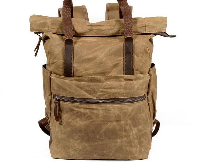Waxed Canvas Leather Mens Backpack Canvas Travel Backpack Canvas School Backpack for Men