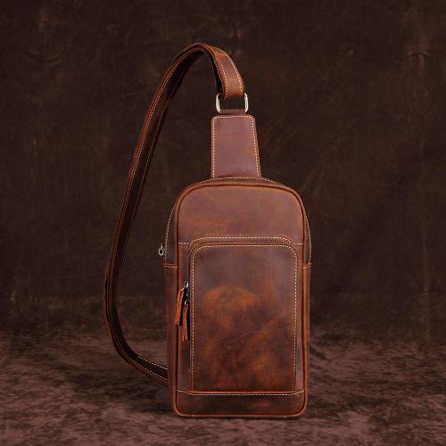 Casual Leather Chest Bag Sling Bag Crossbody Sling Bag Hiking Sling Bag For Men