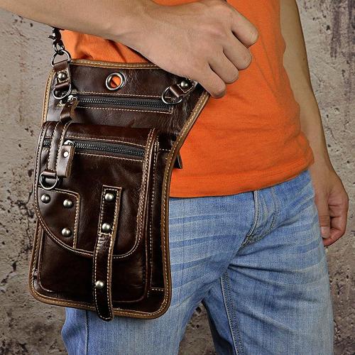 Leather Belt Pouch Mens Cases Waist Bag Hip Pack Belt Bag Fanny Pack Bumbag for Men