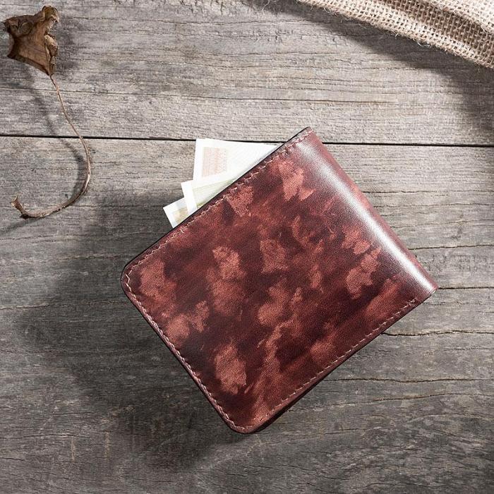 Handmade Leather Mens Cool Slim Leather Wallet Men Small Wallets Bifold for Men