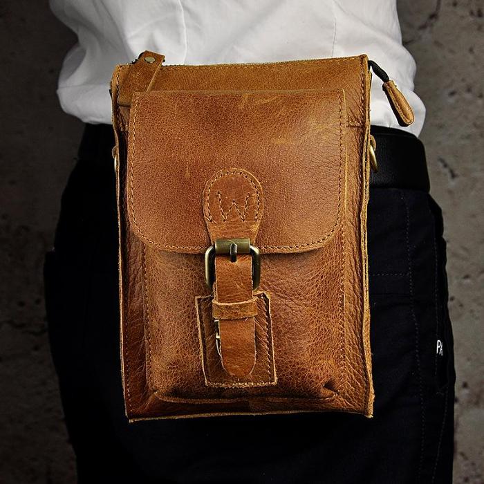 Leather Belt Pouch Mens Small Cases Waist Bag Hip Pack Belt Bag Fanny Pack Bumbag for Men