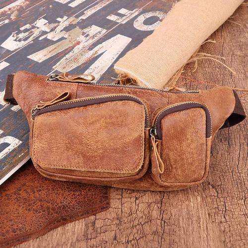 Small Leather Fanny Pack Men's Brown Hip Bag BumBag Waist Bag For Men