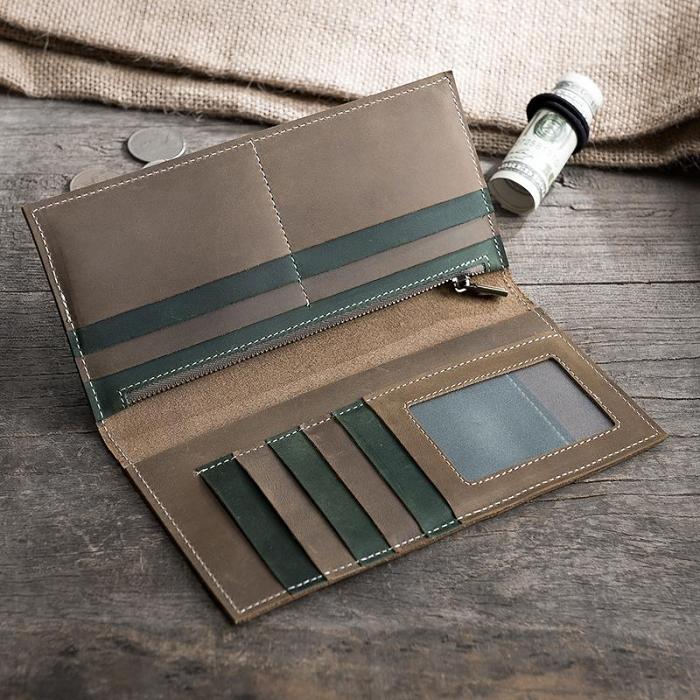 Handmade Leather Mens Clutch Wallet Cool Leather Wallet Long Phone Wallets for Men