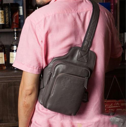 Leather Mens Cool Sling Bag Crossbody Bag Chest Bag for men