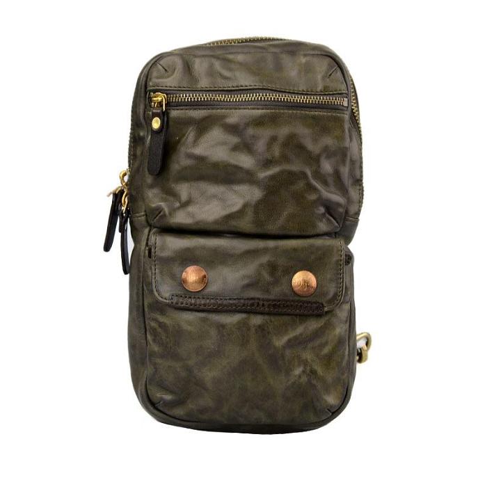 Fashion Black Leather Men Sling Bag Chest Bag Army Green Leather Sling Pack One Shoulder Backpack For Men