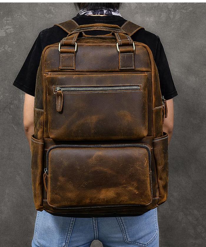 Vintage Brown Leather Mens 16 Laptop Backpack Hiking Backpack Travel Backpack College Bag for Men