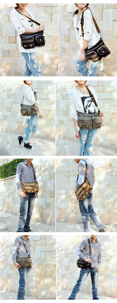 Canvas Mens Chest Bag Khaki Waist Bag Black Canvas Fanny Pack For Men