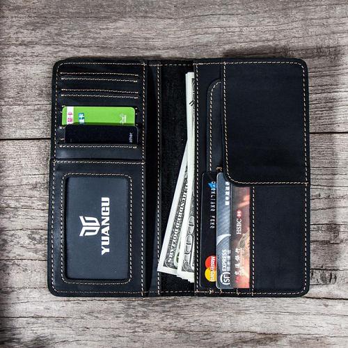 Leather Men Travel Wallet Passport Wallet Bifold Long Wallets for Men