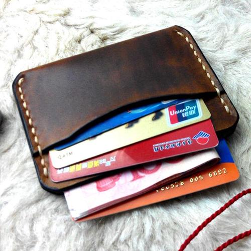 Handmade Leather Mens Slim Front Pocket Wallets Leather Card Wallets for Men