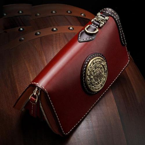 Handmade Leather Mens Chain Biker Wallet Cool Leather Wallet Long Phone Wallets for Men