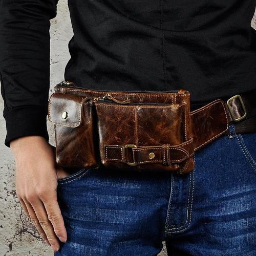 Vintage Leather Fanny Pack Mens Waist Bag Hip Pack Belt Bag for Men