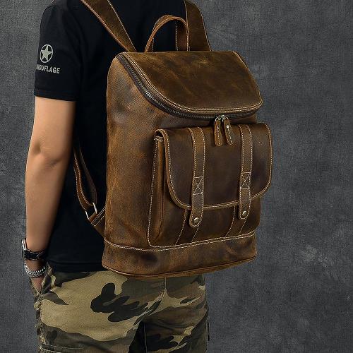Cool Leather Mens 15 Retro Brown Hiking Backpack Travel Backpack Computer Backpack for Men