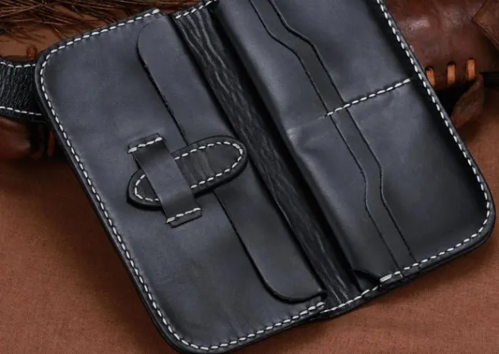 Handmade Leather Kylin Mens Chain Biker Wallet Cool Leather Wallet With Chain Wallets for Men