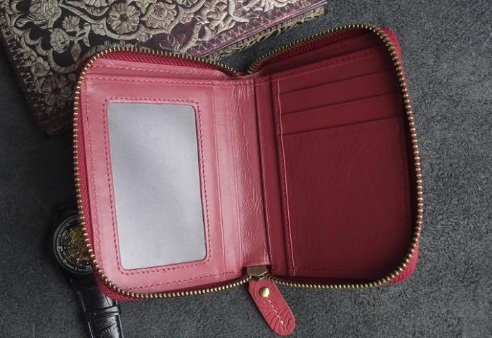 Handmade Leather Floral Mens Zipper Cool billfold Wallet Card Holder Small Card Slim Wallets for Men