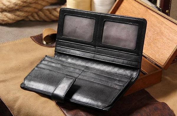 Black Braided Leather Mens Long Leather Wallet Bifold Wallet for Men