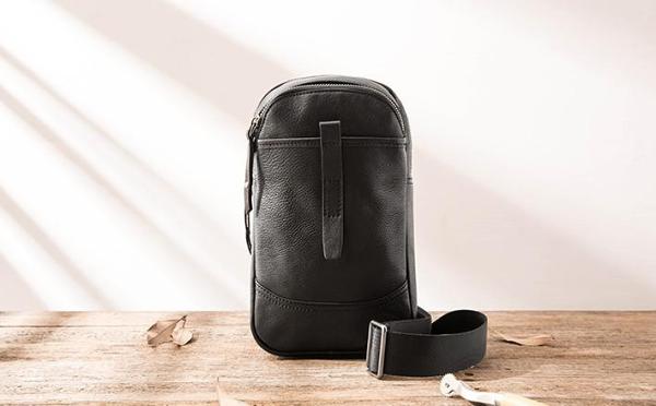 Black Leather Mens Sling Bag Sling Shoulder Bag Sling Backpack for men