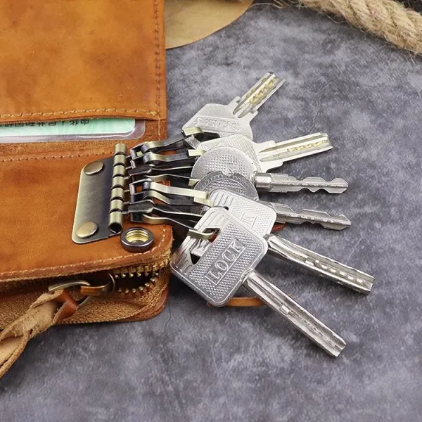 Brown Leather Key Case Key Wallet Men's Dark Coffee Key Holder Red Card Holder For Men