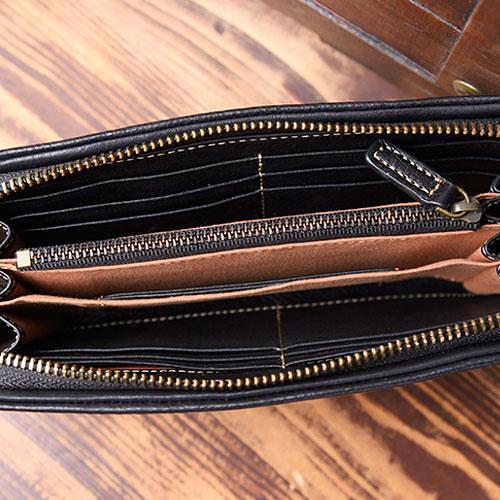 Genuine Leather Mens Cool Long Leather Wallet Bifold Clutch Wallet for Men