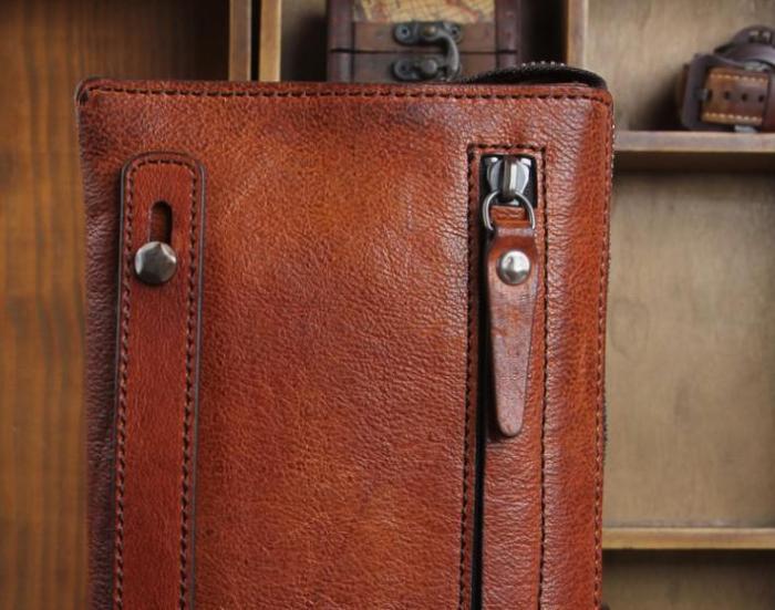 Handmade Genuine Leather Mens Cool Long Wallet Wristlet Bifold Clutch Wallet for Men