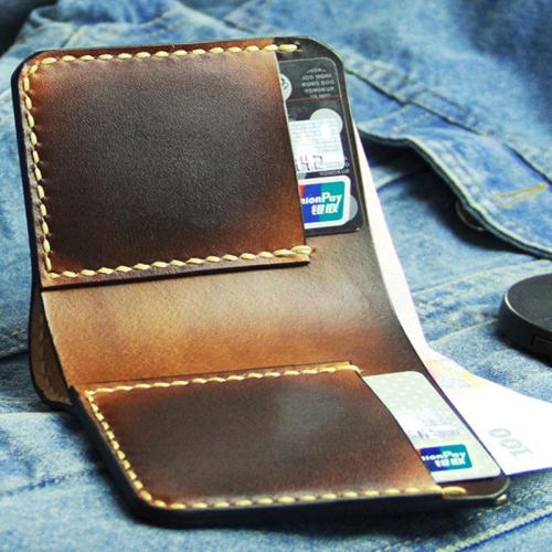Vintage Coffee Leather Mens Slim Small Wallet Leather Bifold Wallets for Men