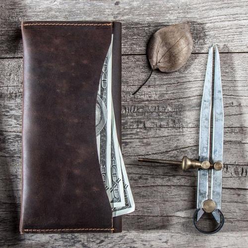 Vintage Leather Long Wallets for men Bifold Men Long Wallet