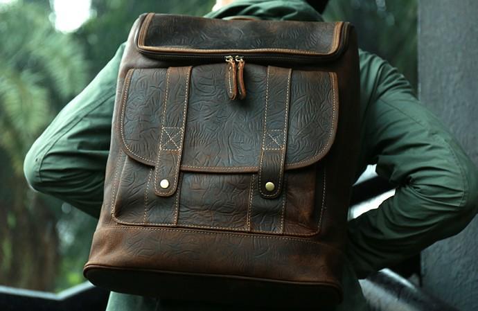 Cool Leather Coffee Mens Backpack Travel Backpacks Laptop Backpack for men