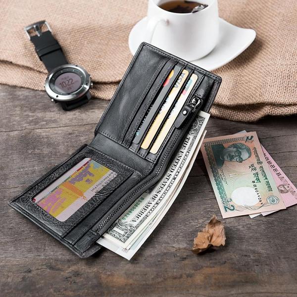 Handmade Leather Mens Cool Slim Leather Wallet Men Small Wallets Bifold for Men