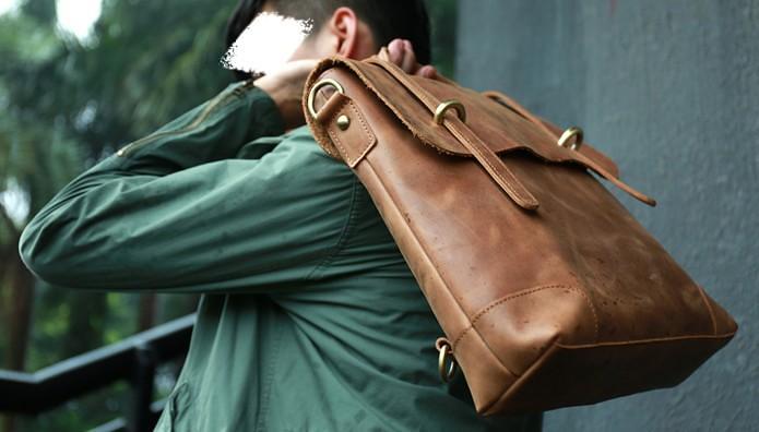 Vintage Mens Leather Briefcase Handbag Shoulder Bag Backpack for men