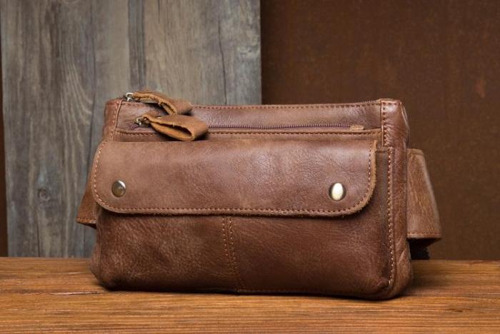 Vintage Leather Fanny Pack Mens Waist Bag Hip Pack Belt Bag Bumbag for Men