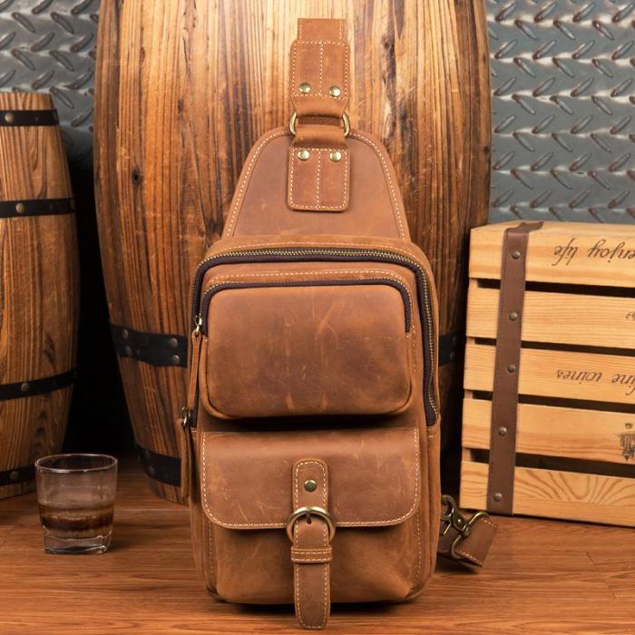 Leather Mens Cool Sling Bag Crossbody Bag Chest Bag for men