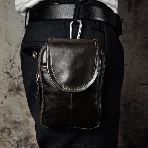 Leather Belt Pouch Mens Waist Bag Small Case for Men