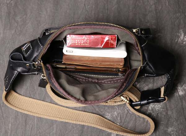 Best Black Leather Fanny Pack Men's Black Chest Bag Leather Belt Bag Waist Bag For Men