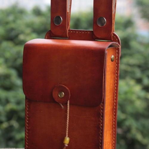 Handmade Leather Belt Pouch Mens Brown Waist Bag CIGARETTE Pouch for Men