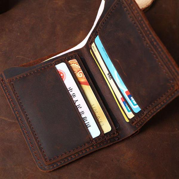 Cool Coffee Leather Mens Small Wallets Bifold Vintage Slim billfold Wallet for Men