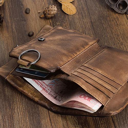 Handmade Mens Chain Biker Wallet Cool billfold Leather Wallet Men Small Wallets for Men