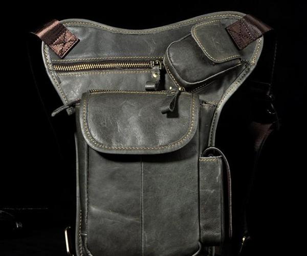 Cool Biker Mens Leather Drop Leg Bag Waist Bag Side Bag Belt Pouch Shoulder Bag for Men