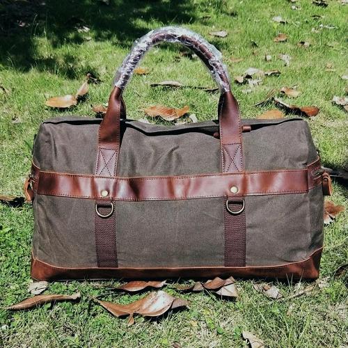 Mens Waxed Canvas Leather Weekender Bag Canvas Large Travel Bag for Men