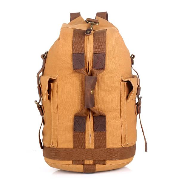 Khaki CANVAS Barrel MENS 20'' Bucket BACKPACK Brown Travel Backpack Khaki One Shoulder Hiking Bag For Men FOR MEN