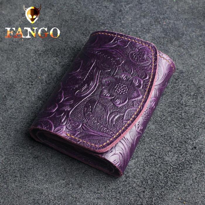 Handmade Leather Floral Mens Trifold Cool billfold Wallet Card Holder Small Card Slim Wallets for Men