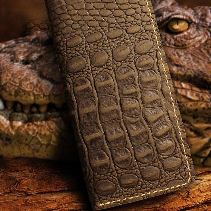 Handmade Leather Alligator Pattern Mens Cool Travel Long Wallet Card Holder Card Slim Clutch Wallets for Men