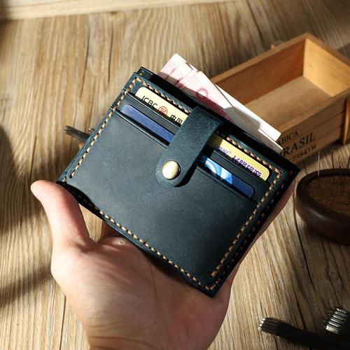 Handmade Coffee Leather Mens Slim Front Pocket Wallet Personalized Slim Card Wallets for Men