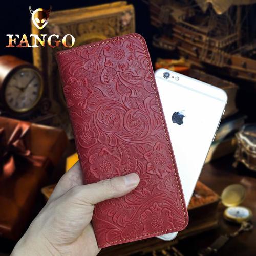 Handmade Leather Floral Mens Cool Travel Long Wallet Card Holder Card Slim Clutch Wallets for Men